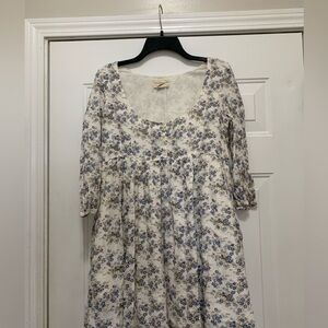 Denim & Supply Ralph Lauren Blue and Cream Floral Cotton Blend Dress Medium